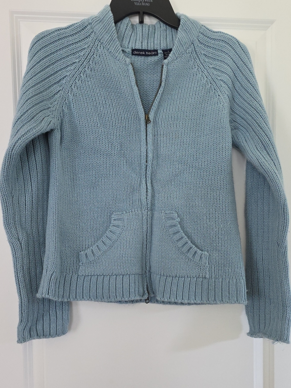 Pastel Blue Zip-Up Knit Cardigan